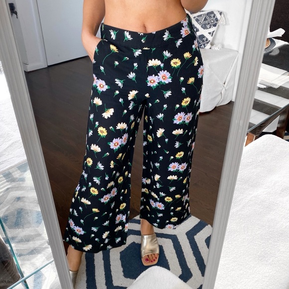 🌼 LOFT BLACK FLORAL LINEN BLEND WIDE LEG PANTS! - Picture 3 of 12